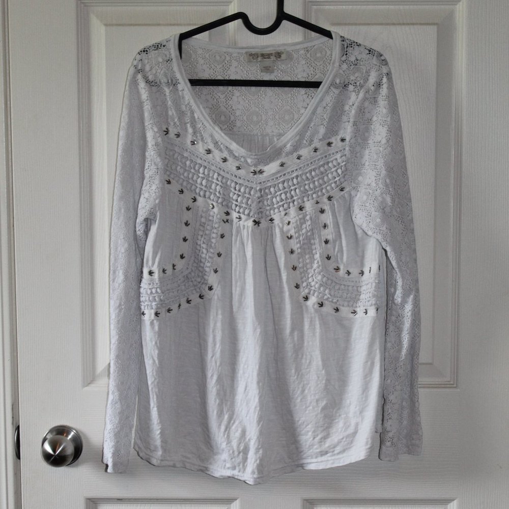 Vintage American White Beaded Top Size M